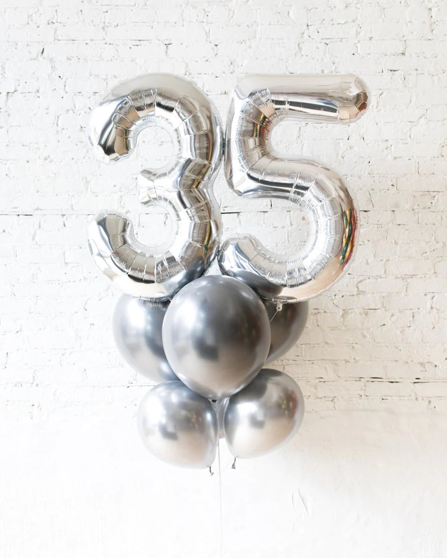 Stylish Silver Affair - Foil Number and Latex Balloon Bouquet