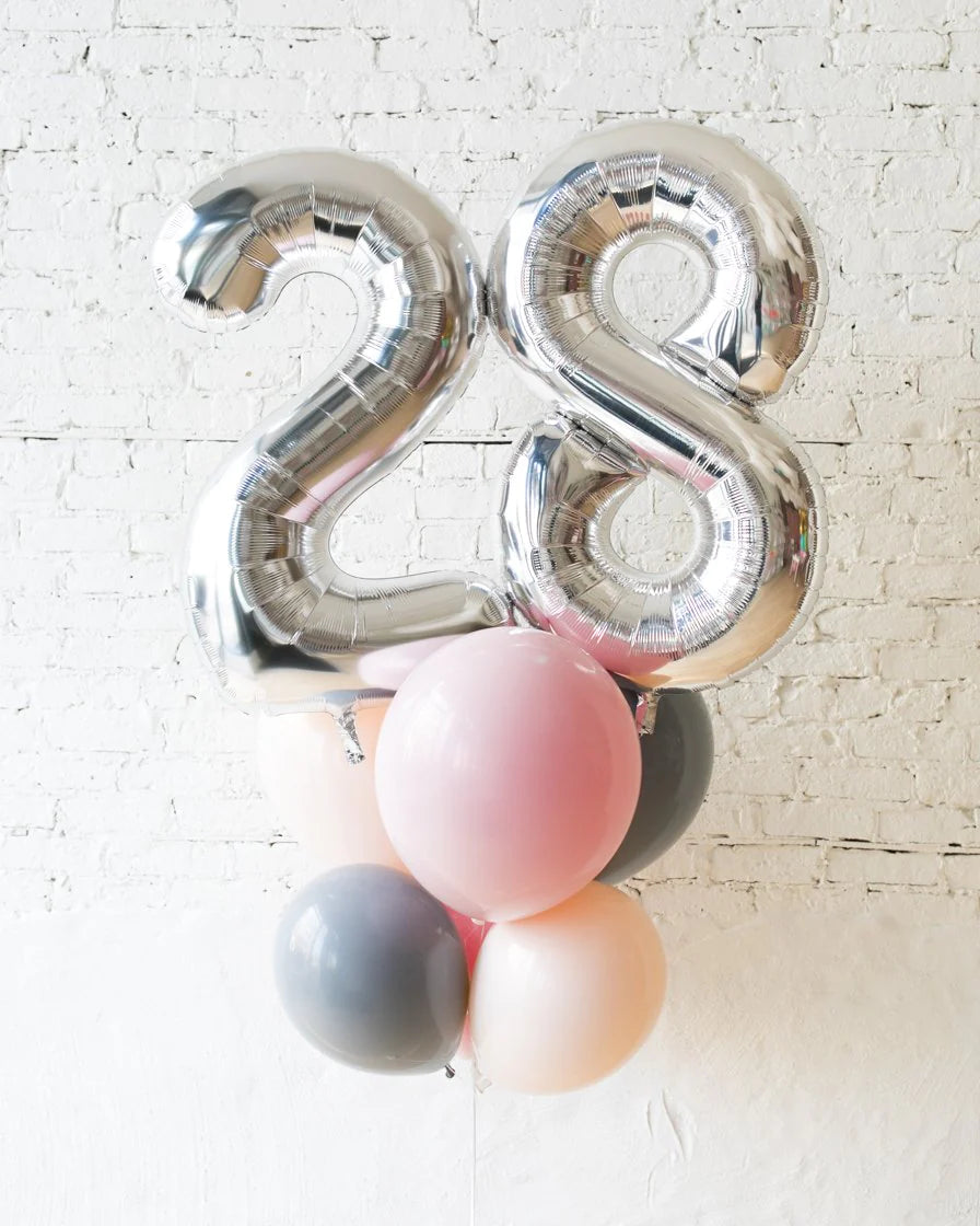 Chic Soft Pink and Grey Palette: Foil Number and Latex Balloon Bouquet